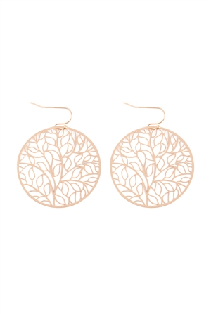S1-8-4-ME20311GD - ROUND LEAF PATTERN FILI FISH HOOK EARRINGS-GOLD/1PC
