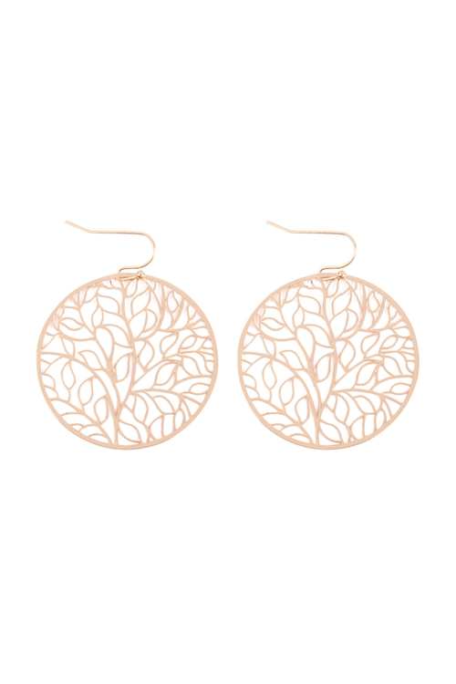 S1-8-4-ME20311GD - ROUND LEAF PATTERN FILI FISH HOOK EARRINGS-GOLD/1PC