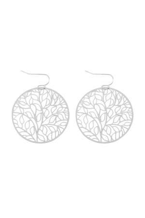 S1-8-4-ME20311RD - ROUND LEAF PATTERN FILI FISH HOOK EARRINGS-SILVER/1PC