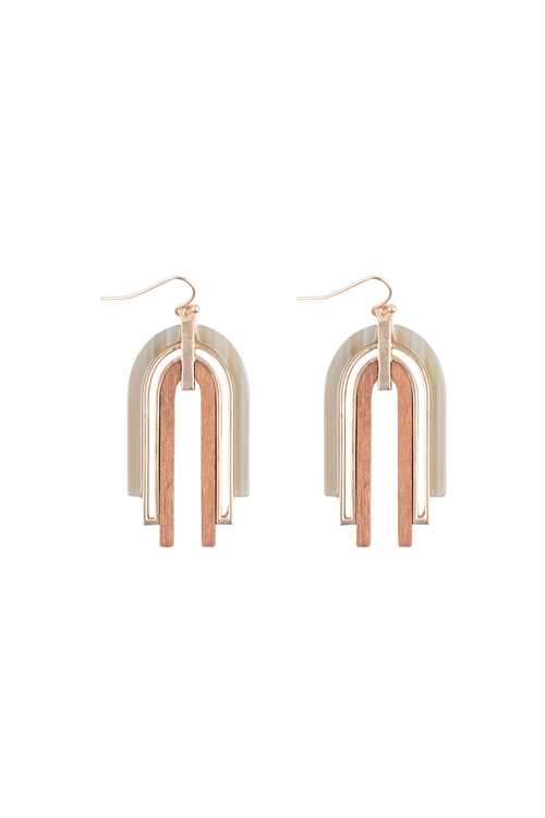 A1-1-2-ME20313NEU - WOOD WITH ACETATE ARCH EARRINGS-NEUTRAL/6PCS