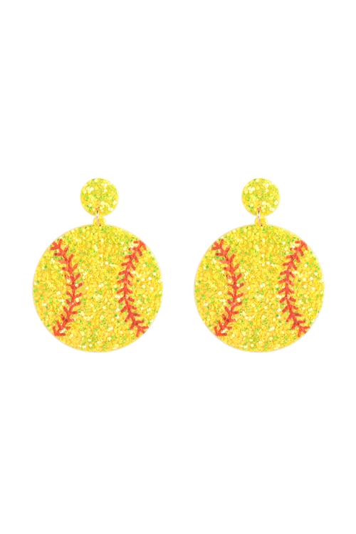 S1-7-4-ME20321SFB - SOFTBALL GAMEDAY LEATHER GLITTER DROP EARRINGS/1PC