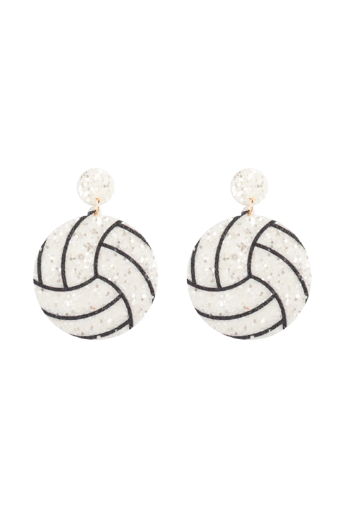 S1-7-4-ME20321VLB - VOLLEYBALL GAMEDAY LEATHER GLITTER DROP EARRINGS/1PC