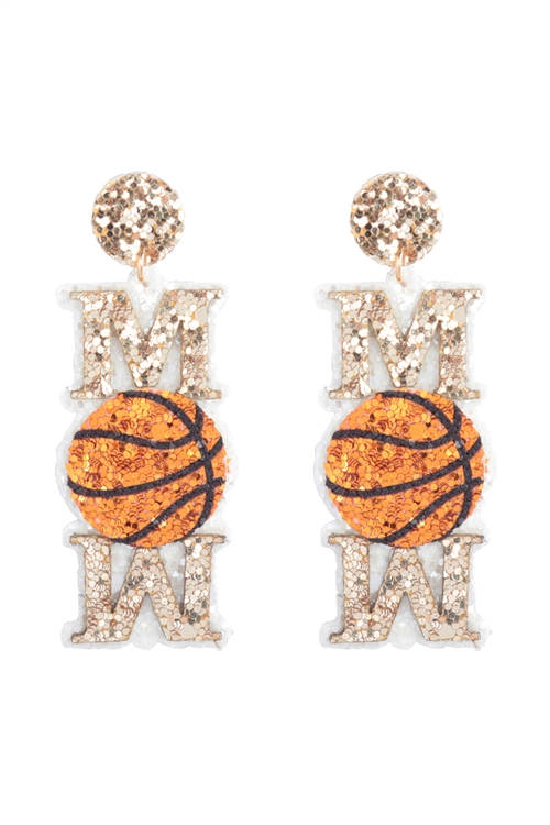 S1-6-1-ME20322BSK - GAMEDAY MOM BASKETBALL LEATHER GLITTER EARRINGS/6PCS