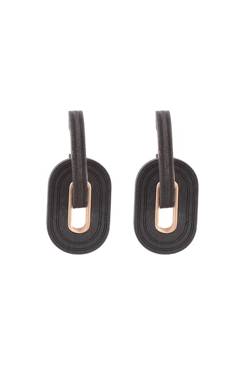 A1-3-2-ME20334BK - OVAL THICK WOOD LINK HOOP EARRINGS-BLACK/1PC