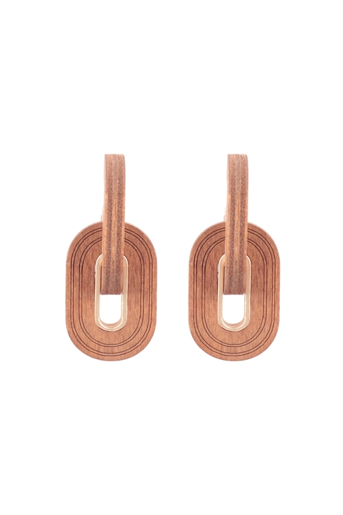 A1-3-2-ME20334BRW - OVAL THICK WOOD LINK HOOP EARRINGS-BROWN/1PC