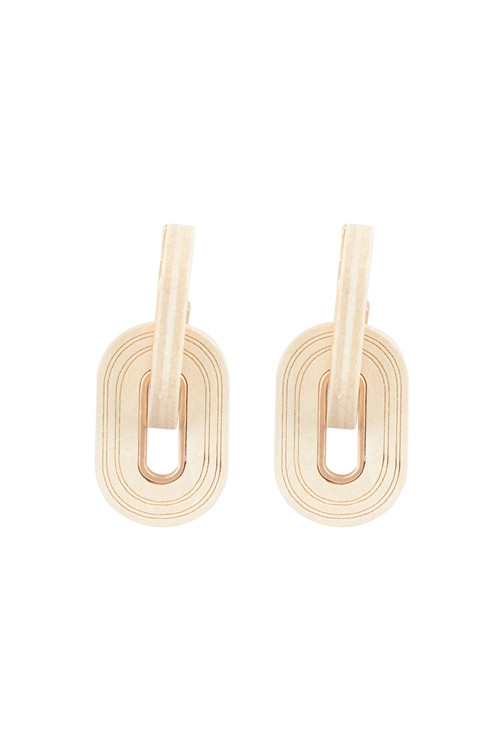 A1-3-2-ME20334CRM - OVAL THICK WOOD LINK HOOP EARRINGS-CREAM/1PC