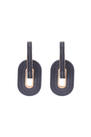 A1-3-2-ME20334NAV - OVAL THICK WOOD LINK HOOP EARRINGS-NAVY/1PC