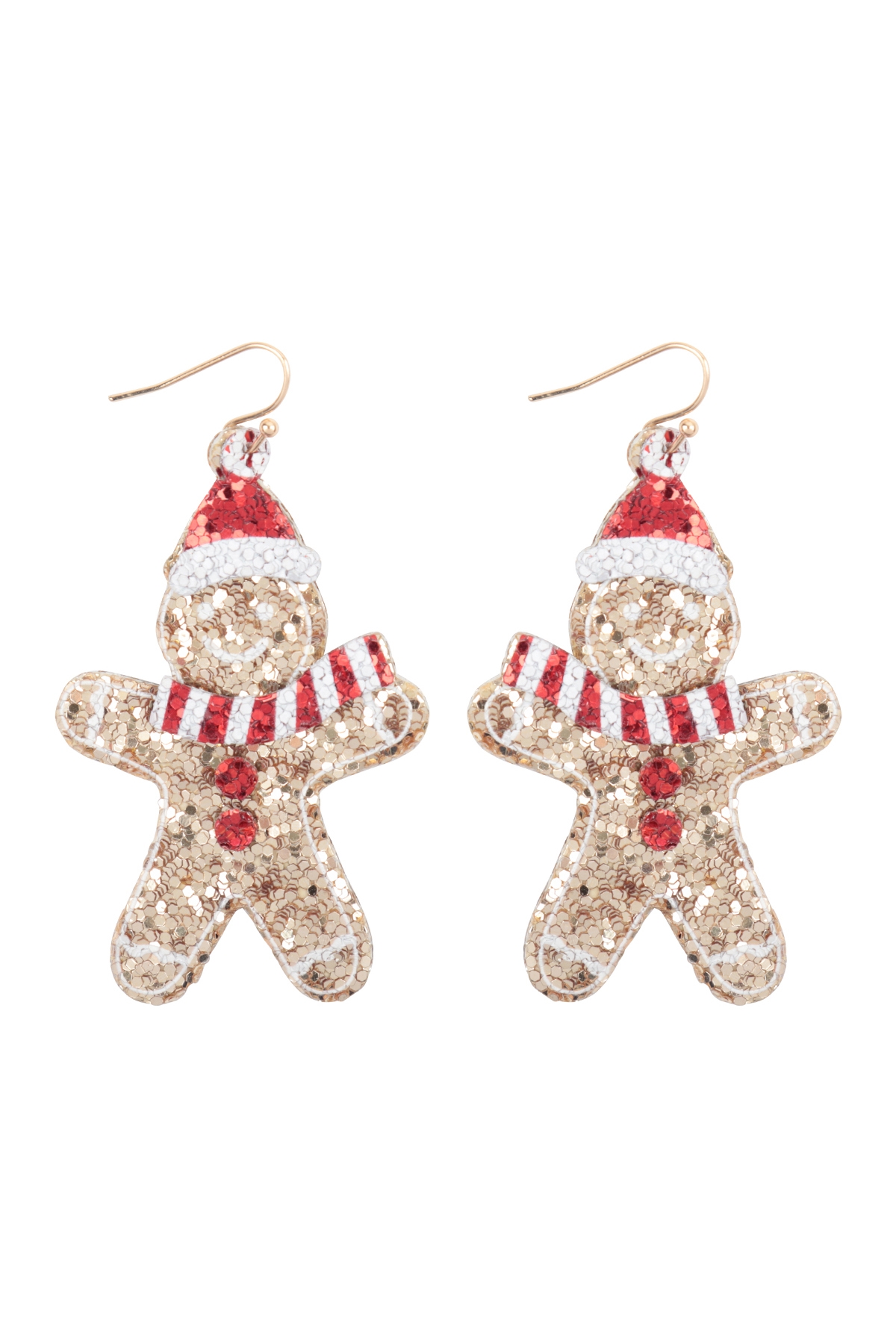 S1-8-3-ME20375GD - GINGER COOKIE GLITTER FISH HOOK EARRINGS-GOLD/1PC