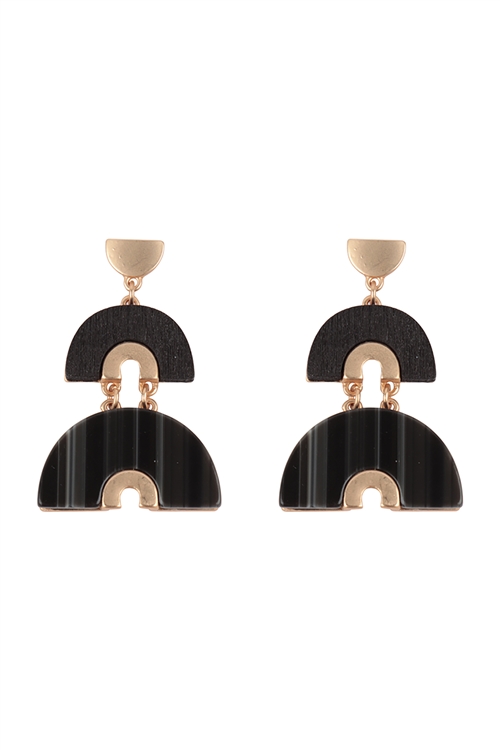A1-1-4-ME20389BK - ACETATE WOOD ARCH LAYERED DROP EARRINGS-BLACK/1PC (NOW $3.00 ONLY!)