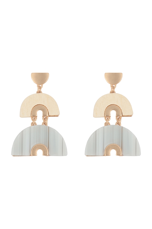 A1-1-4-ME20389CRM - ACETATE WOOD ARCH LAYERED DROP EARRINGS-CREAM/1PC (NOW $3.00 ONLY!)