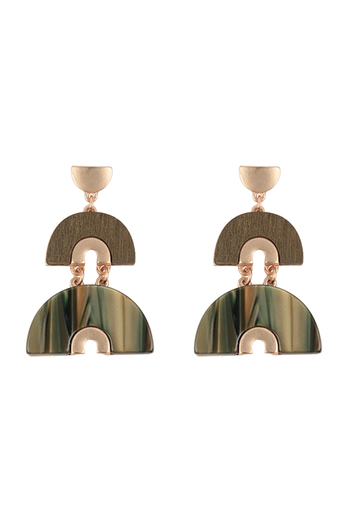 A1-1-4-ME20389OLV - ACETATE WOOD ARCH LAYERED DROP EARRINGS-OLIVE/1PC (NOW $3.00 ONLY!)