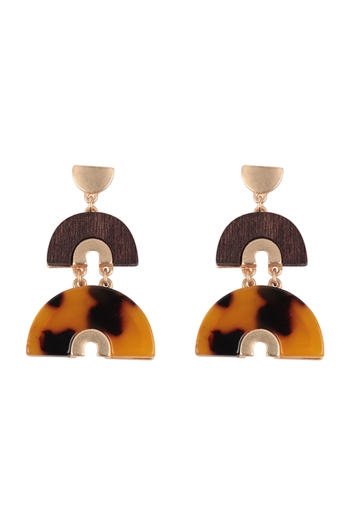A1-1-4-ME20389TOR - ACETATE WOOD ARCDH LAYERED DROP EARRINGS-TORTOISE/1PC (NOW $3.00 ONLY!)