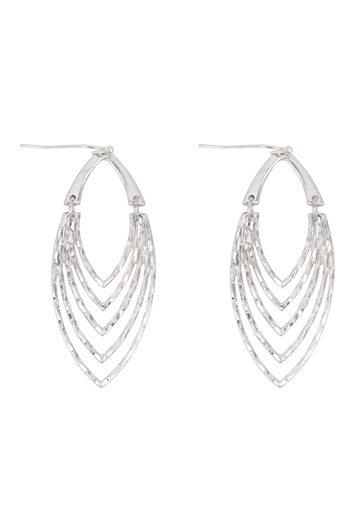 SA3-3-2-ME20394WS -  MARQUISE HALF LAYERED HAMMERED DROP EARRINGS-MATTE SILVER/6PCS