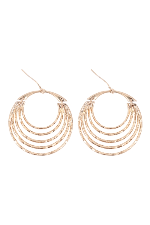 S1-2-2-ME20408WG - CIRCLE HALF LAYERED HAMMERED DROP EARRINGS-MATTE GOLD/1PC (NOW $1.50 ONLY!)