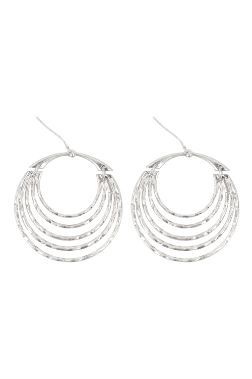 S1-2-2-ME20408WS - CIRCLE HALF LAYERED HAMMERED DROP EARRINGS-MATTE SILVER/1PC