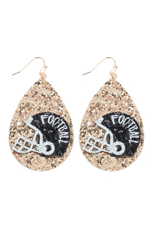 SA3-3-2-ME20413BK - TEARDROP FOOTBALL GAMEDAY GLITTERS DROP EARRINGS-BLACK/1PC