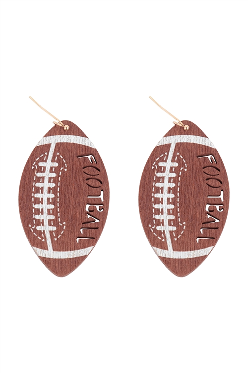 A1-1-4-ME20414FTB - WOOD FOOTBALL CARVED GAMEDAY DROP EARRINGS/1PC