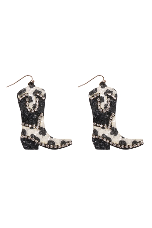 A1-1-5-ME20475COW - GLITTER WESTERN BOOTS RHINESTONE DROP EARRINGS-COW/1PC (NOW $4.50 ONLY!)
