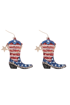 A1-1-5-ME20475USA - GLITTER WESTERN BOOTS RHINESTONE DROP EARRINGS-USA/1PC (NOW $4.50 ONLY!)