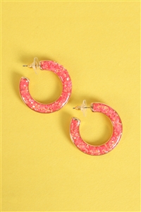 SA4-3-3-ME20706COR - GLITTER EPOXY HOOP POST EARRINGS-CORAL/1PC