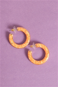 SA4-3-3-ME20706PCH - GLITTER EPOXY HOOP POST EARRINGS-PEACH/1PC