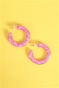 SA4-3-3-ME20706PNK - GLITTER EPOXY HOOP POST EARRINGS-PINK/1PC