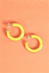 SA4-3-3-ME20706YEL - GLITTER EPOXY HOOP POST EARRINGS-YELLOW/1PC