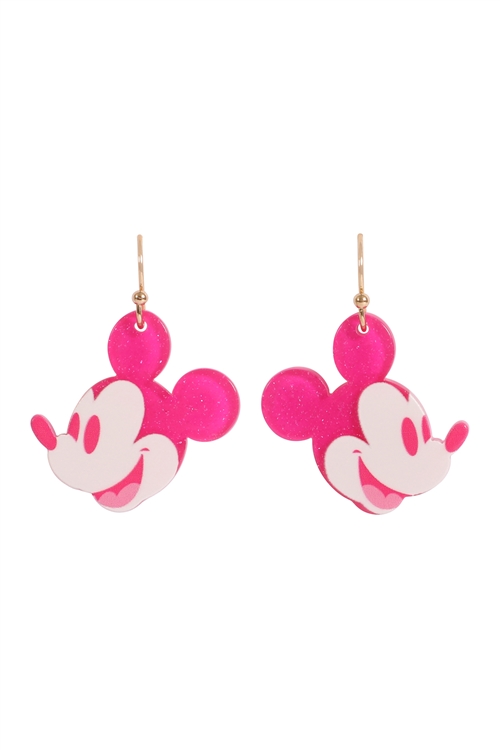 A2-2-1-ME20760FCH - MICKEY MOUSE DANGLING HOOK EARRINGS-FUCHSIA/1PC