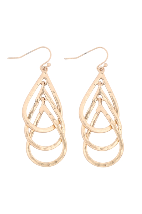 L-4-2-ME3109WG -TEARDROP LAYERED DROP HOOK EARRINGS-MATTE GOLD/6PCS