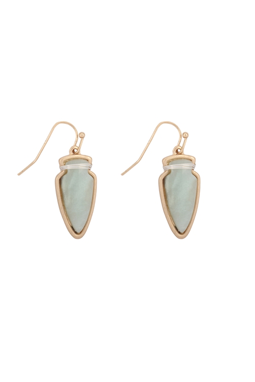 S23-4-4-ME3118AMZ-ARROW HEAD SEMI PRECIOUS STONE EARRINGS-AMAZONITE/6PCS