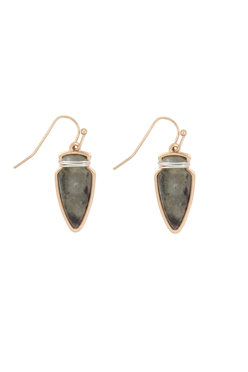 S23-4-4-ME3118GRY-ARROW HEAD SEMI PRECIOUS STONE EARRINGS-GRAY/6PCS