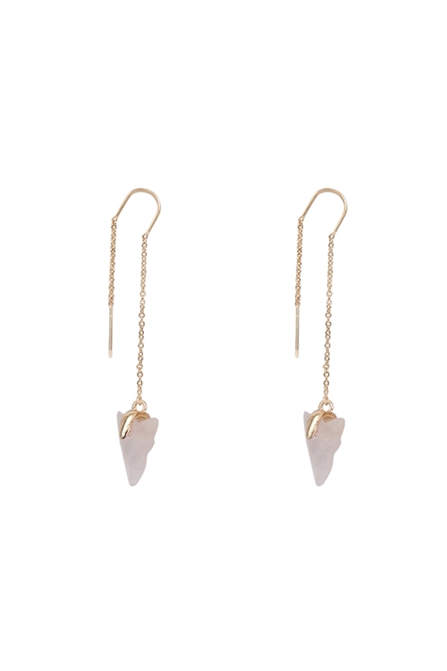 S23-4-4-ME3119PNK-ARROW HEAD SEMI PRECIOUS STONE CHAIN DROP POST EARRINGS-PINK/6PCS