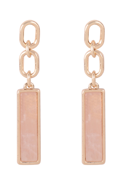 S7-4-5-ME3126PNK - NATURAL STONE DROP CHAIN BAR EARRINGS - PINK/6PCS