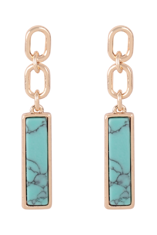 S7-4-5-ME3126TQS - NATURAL STONE DROP CHAIN BAR EARRINGS - TURQUOISE/6PCS