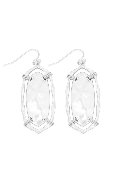 A1-1-3-ME3127WS- OVAL CAST WIRE WRAPPED DROP EARRINGS-MATTE SILVER/1PC (NOW $2.75 ONLY!)