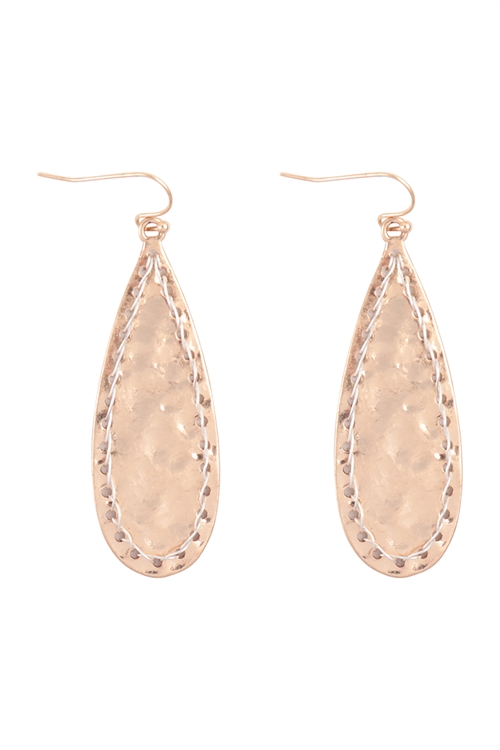 SA3-1-4-ME3137WG-WS - LONG TEARDROP STITCH HAMMERED HOOK EARRINGS - MATTE GOLD MATTE SILVER/6PCS