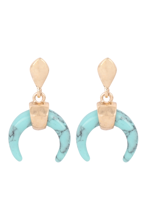 A2-1-3-ME3141TQS - SEMI STONE HORN POST EARRINGS - TURQUOISE/1PC