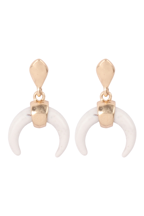 A2-1-3-ME3141WHT - SEMI STONE HORN POST EARRINGS - WHITE/1PC