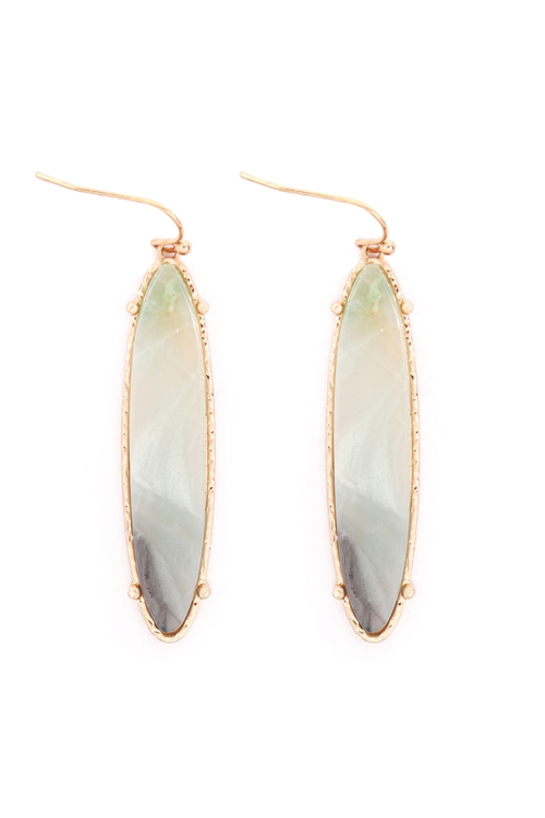 S7-6-1-ME3154AMZ - SEMI PRECIOUS OVAL DROP FISH HOOK EARRINGS - AMAZONITE/1PC