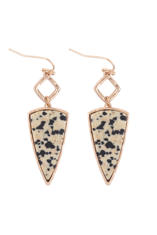 S6-5-4-ME3161DAL - SEMI PRECIOUS ARROW HEAD DROP DANGLING EARRINGS - DALMATIAN/6PCS