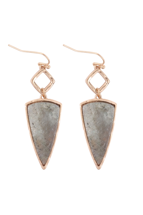 S6-5-4-ME3161GRY - SEMI PRECIOUS ARROW HEAD DROP DANGLING EARRINGS - GRAY/6PCS