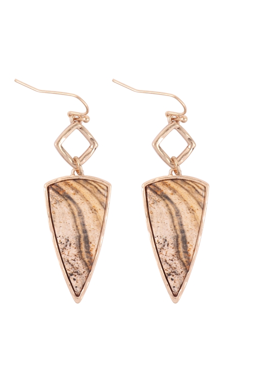 S6-5-4-ME3161NAT - SEMI PRECIOUS ARROW HEAD DROP DANGLING EARRINGS - NATURAL/6PCS