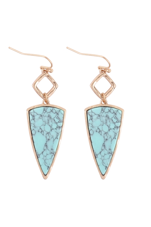 S6-5-4-ME3161TQS - SEMI PRECIOUS ARROW HEAD DROP DANGLING EARRINGS - TURQUOISE/6PCS