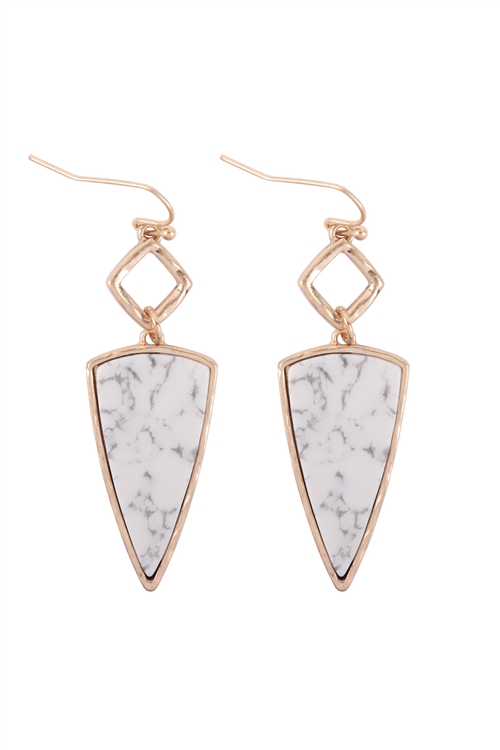 S6-5-4-ME3161WHT - SEMI PRECIOUS ARROW HEAD DROP DANGLING EARRINGS - WHITE/6PCS