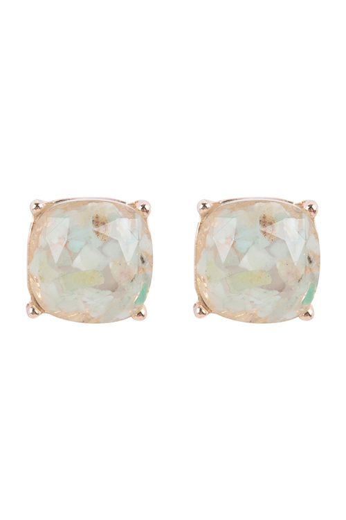 S1-1-2-ME3199AMZ - CUSHION CUT SEMI STONE  EPOXY STUD EARRINGS-AMAZONITE/1PC