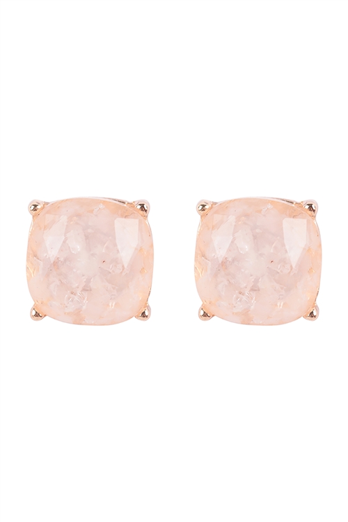 S1-1-2-ME3199PNK - CUSHION CUT SEMI STONE  EPOXY STUD EARRINGS-PINK//1PC