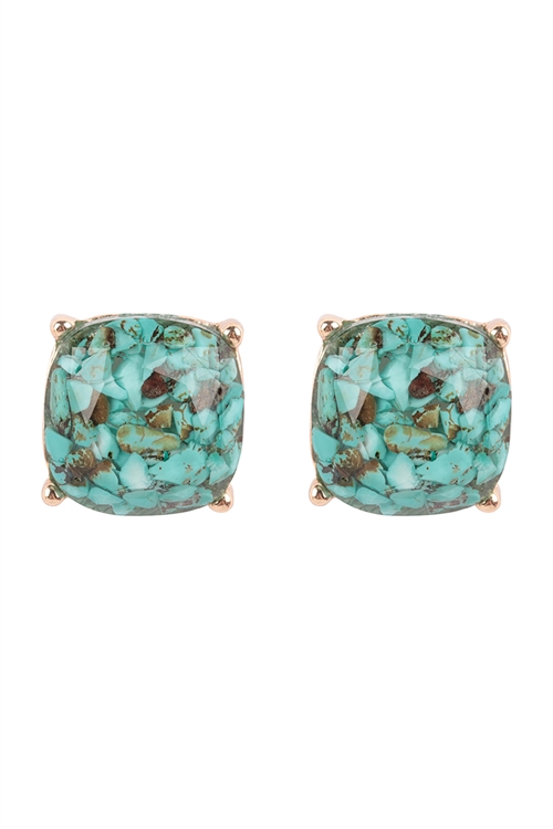 S1-1-2-ME3199TQS - CUSHION CUT SEMI STONE  EPOXY STUD EARRINGS-TURQUOISE//1PC