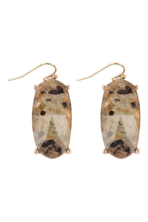 A1-1-3-ME3200GRY - HEXAGON SEMI STONE EPOXY FISH HOOK EARRINGS-GRAY/1PC (NOW $2.75 ONLY!)