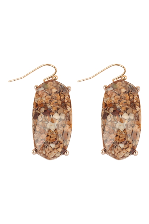 A1-1-3-ME3200NAT - HEXAGON SEMI STONE EPOXY FISH HOOK EARRINGS-NATURAL/1PC (NOW $2.75 ONLY!)