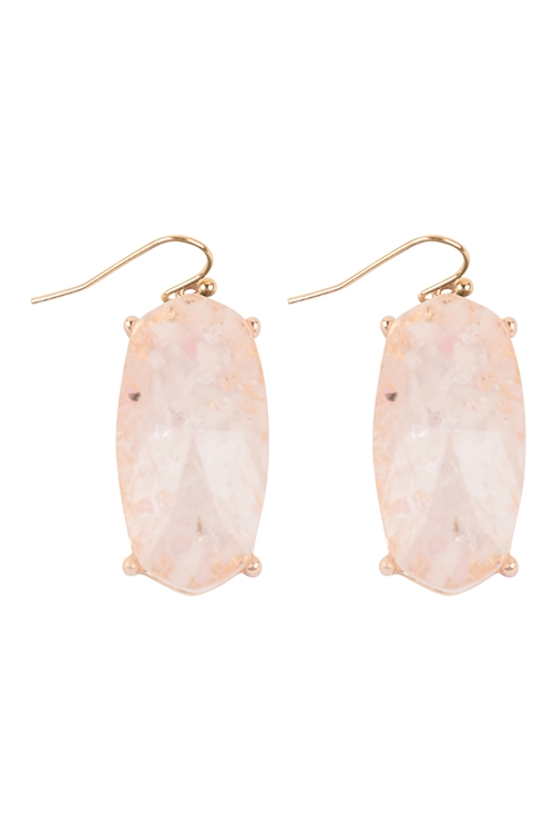 A1-1-3-ME3200PNK - HEXAGON SEMI STONE EPOXY FISH HOOK EARRINGS-PINK/1PC (NOW $2.75 ONLY!)